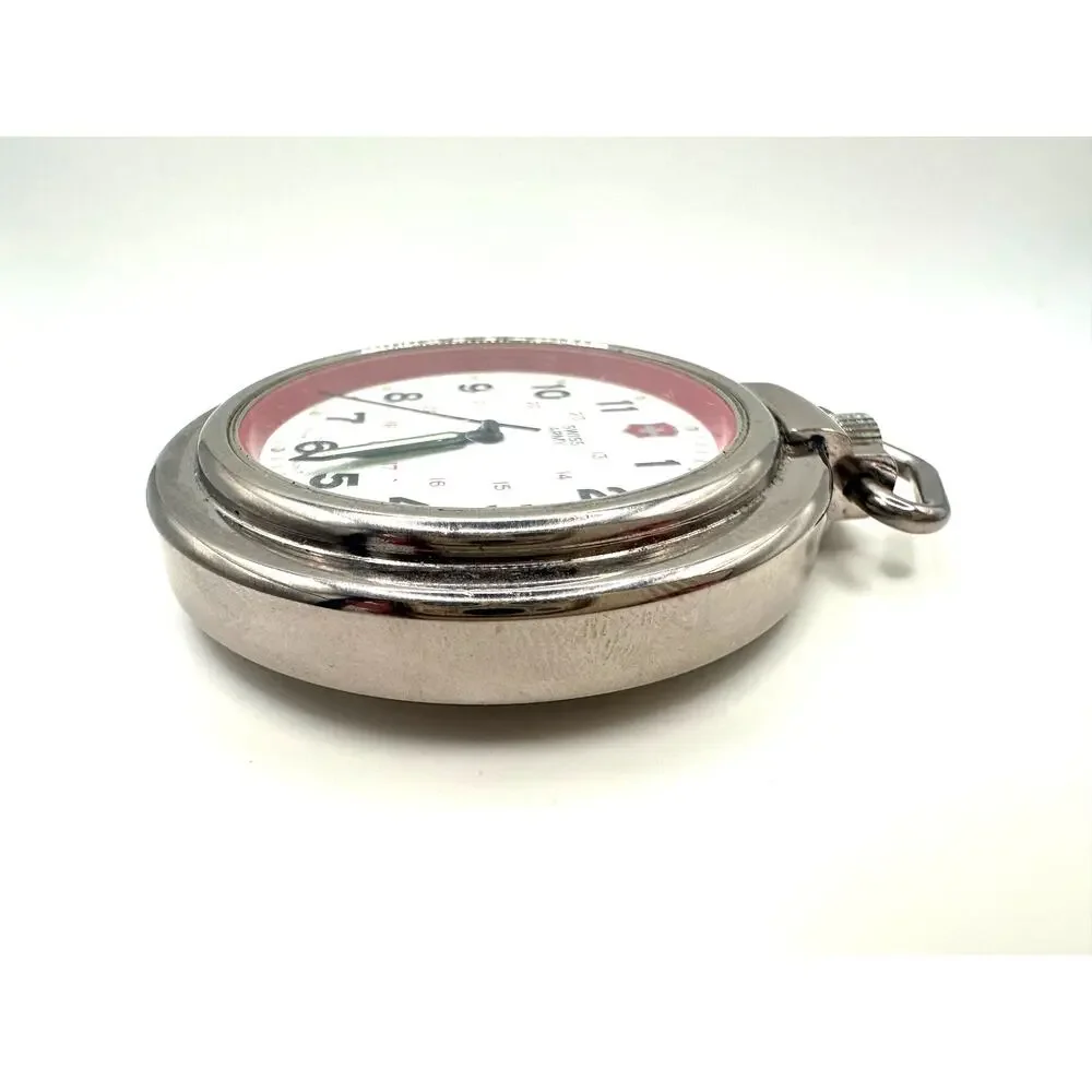 Swiss Army Victorinox silver tone quartz 48mm pocket watch brown leather case